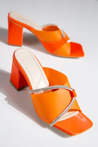 Clasy Taş Detaylı Topuklu Terlik  ORANJE 4