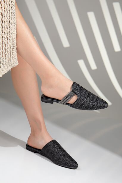 Velon Günlük Taş Detaylı Hasır Terlik  Siyah 4