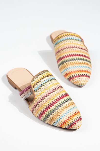 Velon Günlük Taş Detaylı Hasır Terlik 