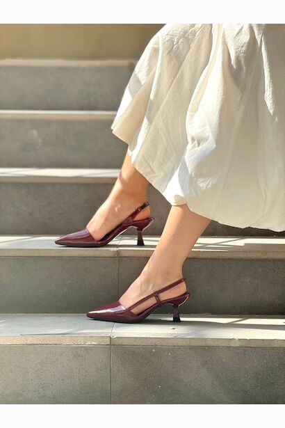 Blush Arkası Açık Topuklu Ayakkabı  Bordo 4
