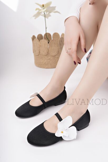 Kadın Günlük Babet Yuvarlak Burun Balerin Babet Ortopedik Memory Flex Hafızalı Taban  Siyah