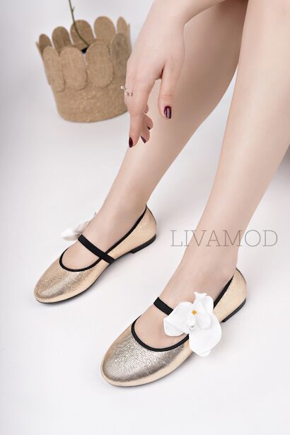 Kadın Günlük Babet Yuvarlak Burun Balerin Babet Ortopedik Memory Flex Hafızalı Taban  ALTIN