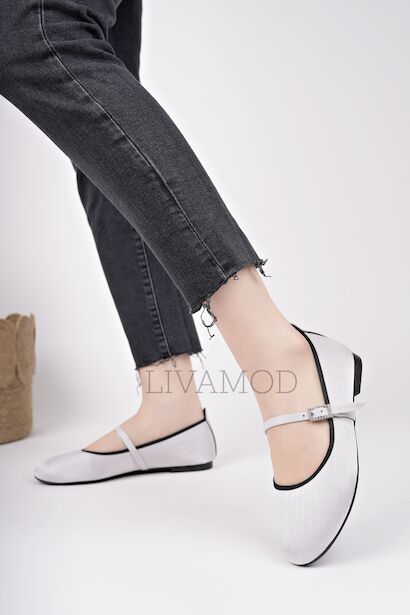 Danya Kadın Günlük Babet Yuvarlak Burun Balerin Babet Ortopedik Memory Flex Hafızalı Taban  Açık Gri