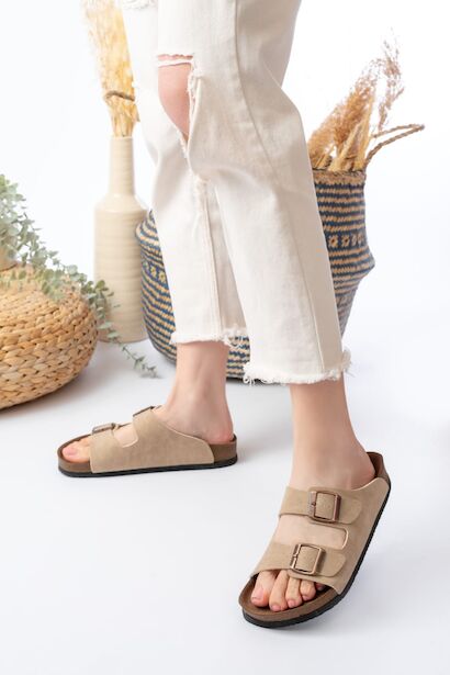 Ranya Kadın Nubuk Parmak Arası Sandalet  Bej 4