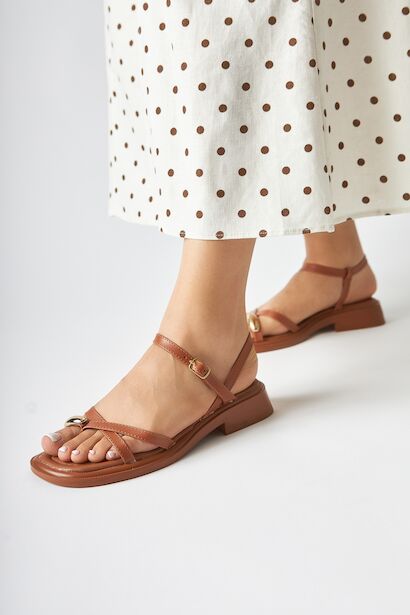 Kadın Lissome Sandalet Ayarlanabilir Tokalı Deri Ortopedik Memory Flex Hafızalı Taban  Taba 4