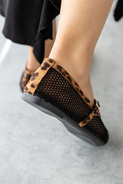 Leona Siyah Leopar Desenli Tokalı File Babet Ortopedik Memory Flex Hafızalı Taban  Siyah 6