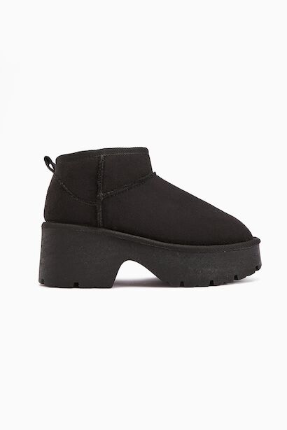 Classic Ultra Mini New Heights Kısa Bilek Içi Kürklü Platform Taban Günlük Bot  Siyah