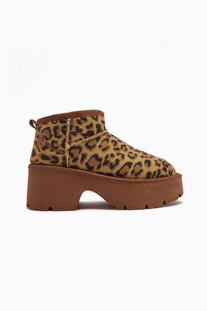 Classic Ultra Mini New Heights Kısa Bilek Içi Kürklü Platform Taban Günlük Bot  Leopar