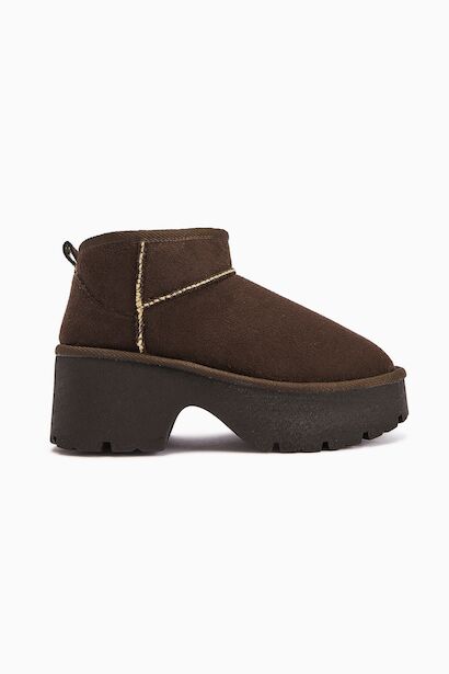 Classic Ultra Mini New Heights Kısa Bilek Içi Kürklü Platform Taban Günlük Bot  Koyu Kahverengi