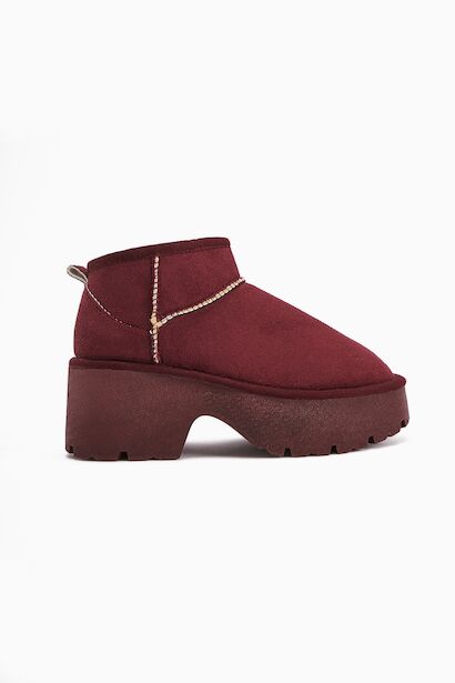 Classic Ultra Mini New Heights Kısa Bilek Içi Kürklü Platform Taban Günlük Bot  Bordo