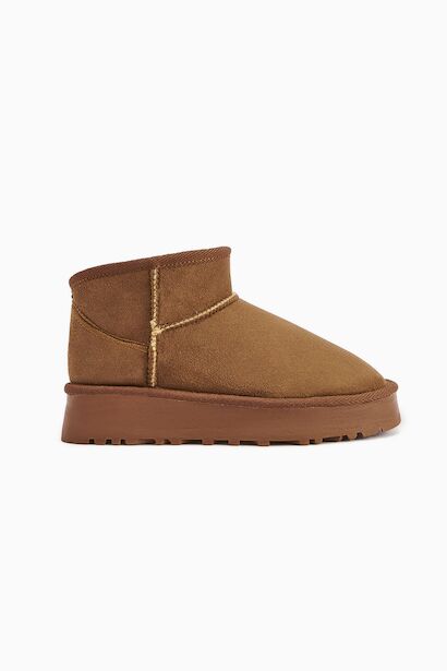 Teel Içi Kürklü Mini Süet Kışlık Taban Bot & Bootie  Taba
