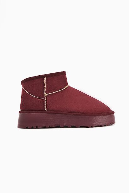 Teel Içi Kürklü Mini Süet Kışlık Taban Bot & Bootie  Bordo
