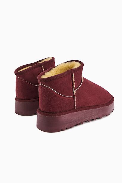 Teel Içi Kürklü Mini Süet Kışlık Taban Bot & Bootie  Bordo 6