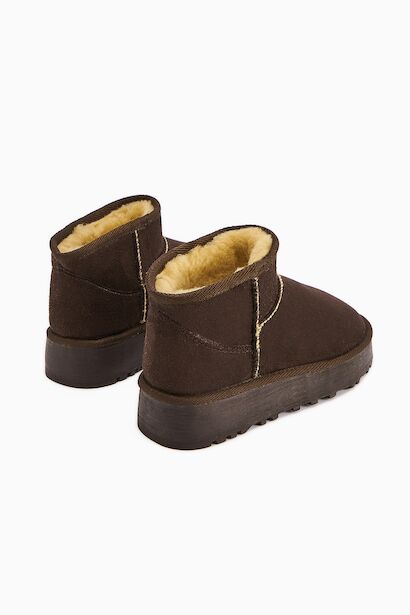 Teel Içi Kürklü Mini Süet Kışlık Taban Bot & Bootie  Kahverengi 4
