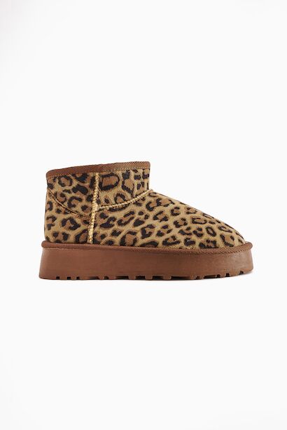 Teel Içi Kürklü Mini Süet Kışlık Taban Bot & Bootie  Leopar