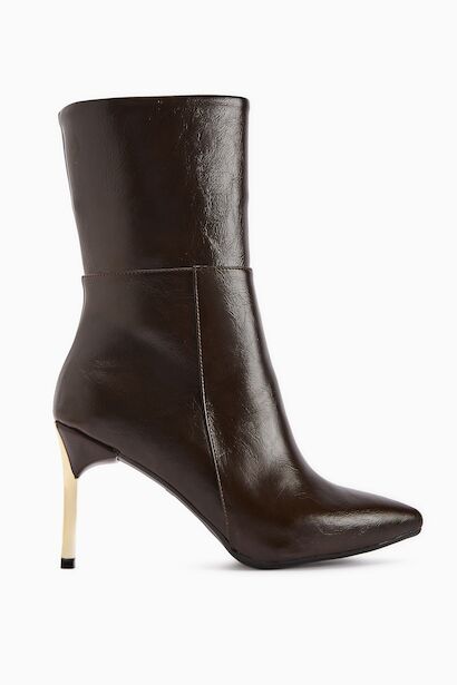 Sivri Burun İnce Altin Topuklu Kisa Çizme 