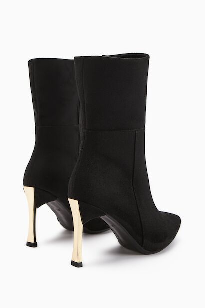Sivri Burun İnce Altin Topuklu Kisa Çizme  Siyah 4