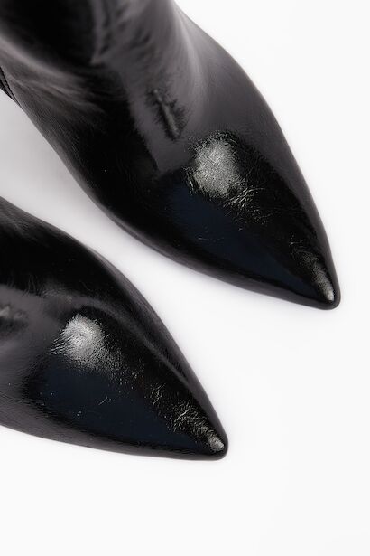 Kadın Fermuarlı Diz Altı Boy Altin Topuklu Çizme  Siyah 4