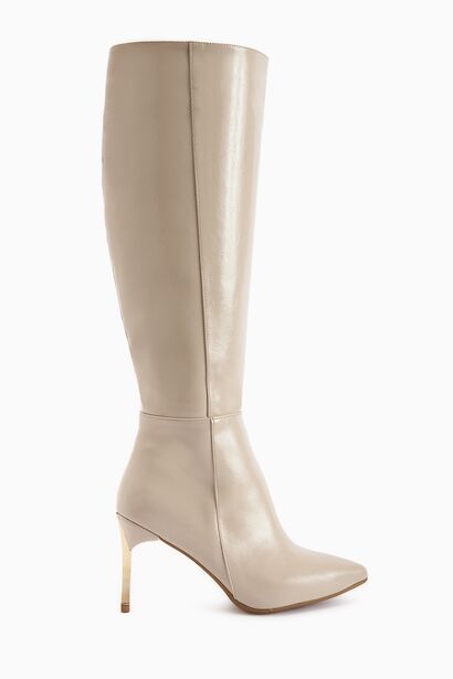 Kadın Fermuarlı Diz Altı Boy Altin Topuklu Çizme 